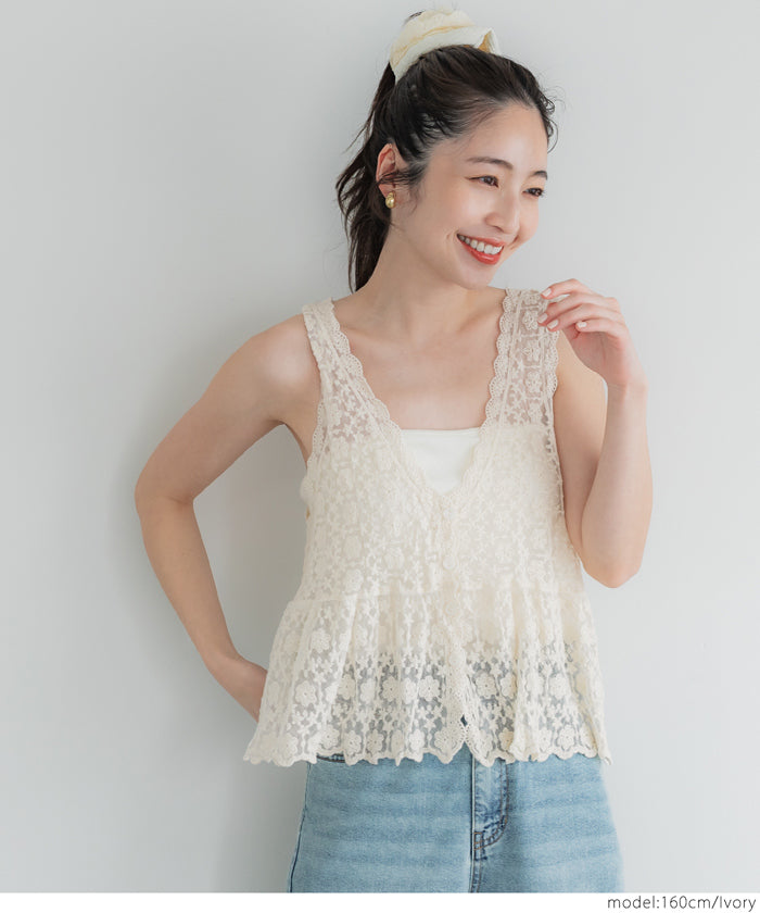Sheer Lace V-Neck Vest