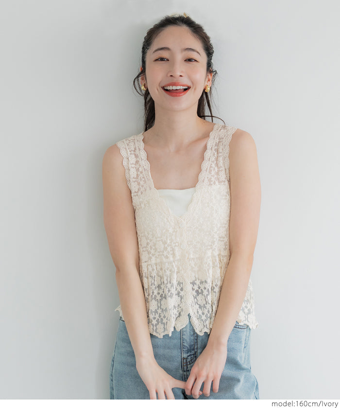 Sheer Lace V-Neck Vest