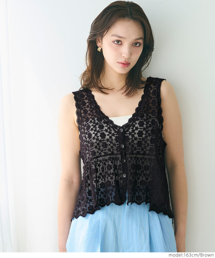 Sheer Lace V-Neck Vest