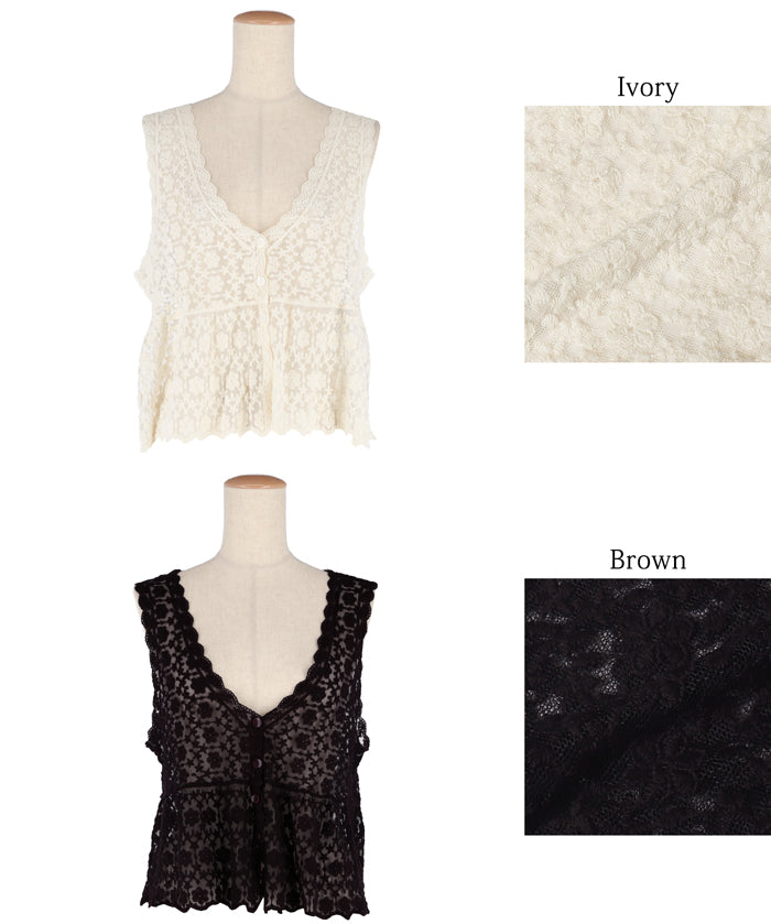 Sheer Lace V-Neck Vest
