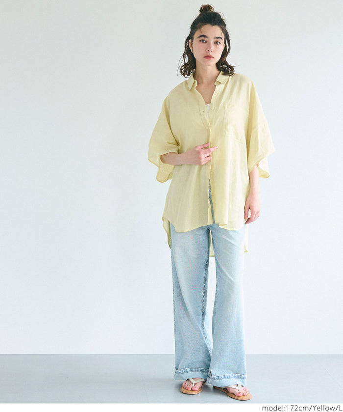 Linen loose short sleeve shirt