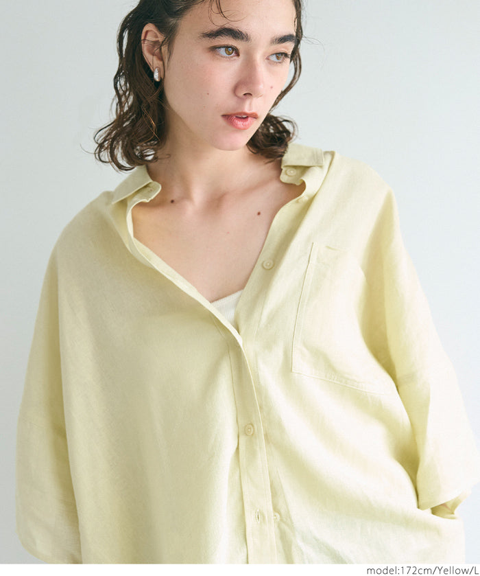 Linen loose short sleeve shirt