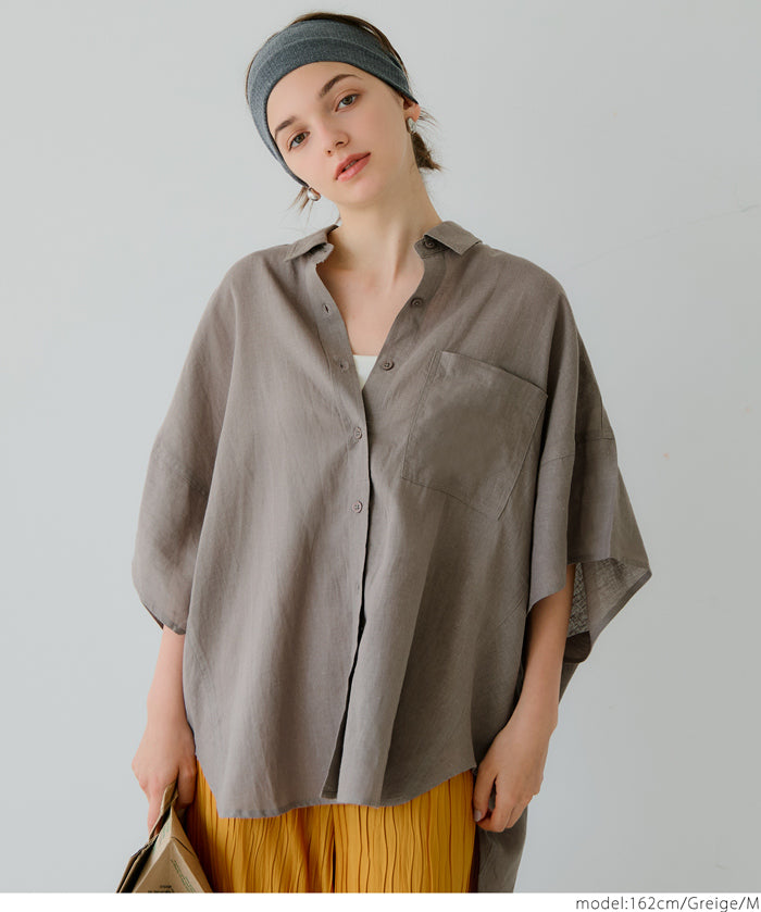 Linen loose short sleeve shirt