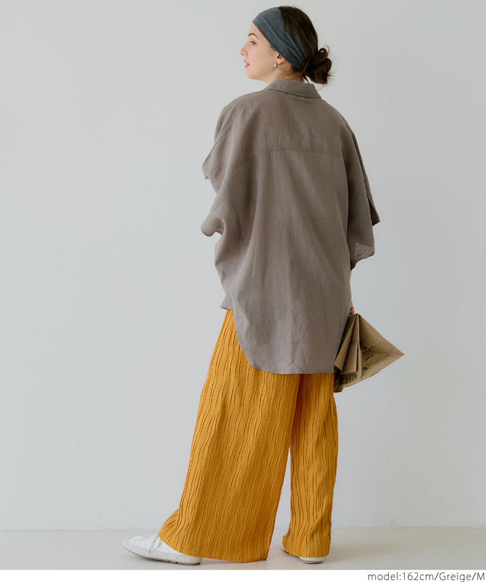 Linen loose short sleeve shirt