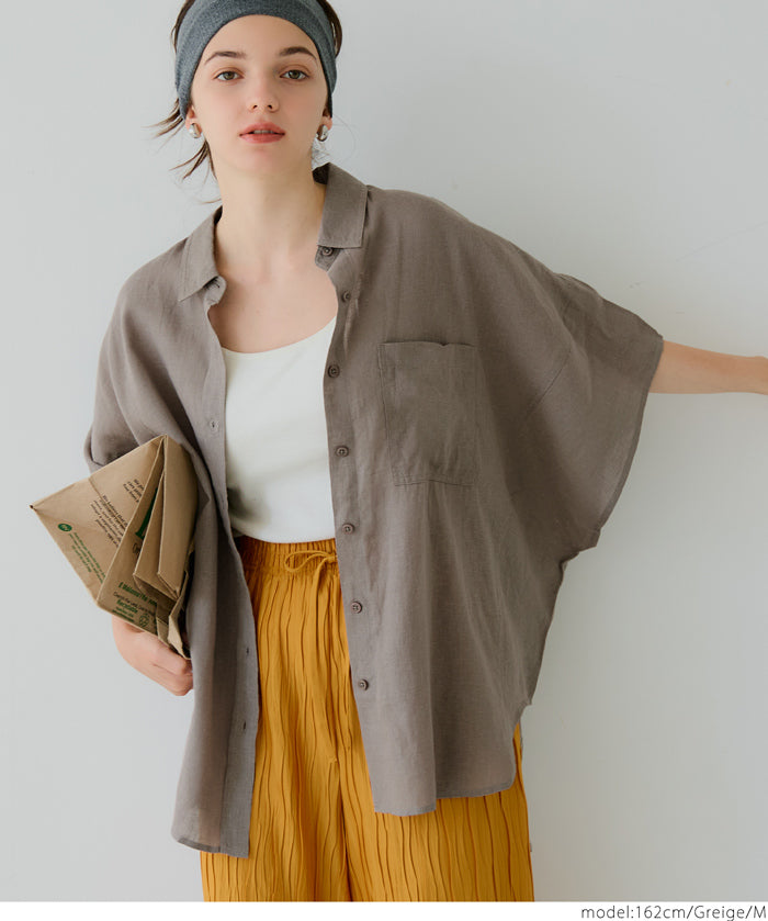 Linen loose short sleeve shirt