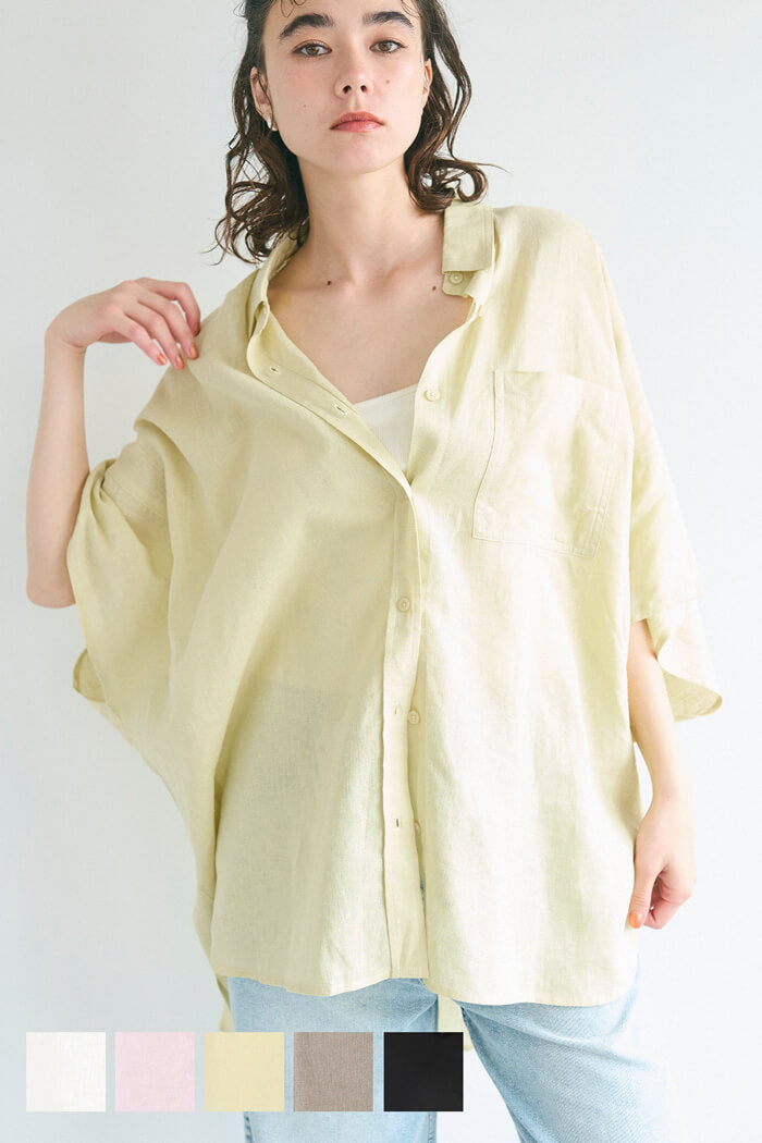Linen loose short sleeve shirt