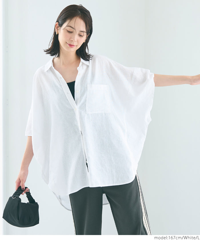 Linen loose short sleeve shirt