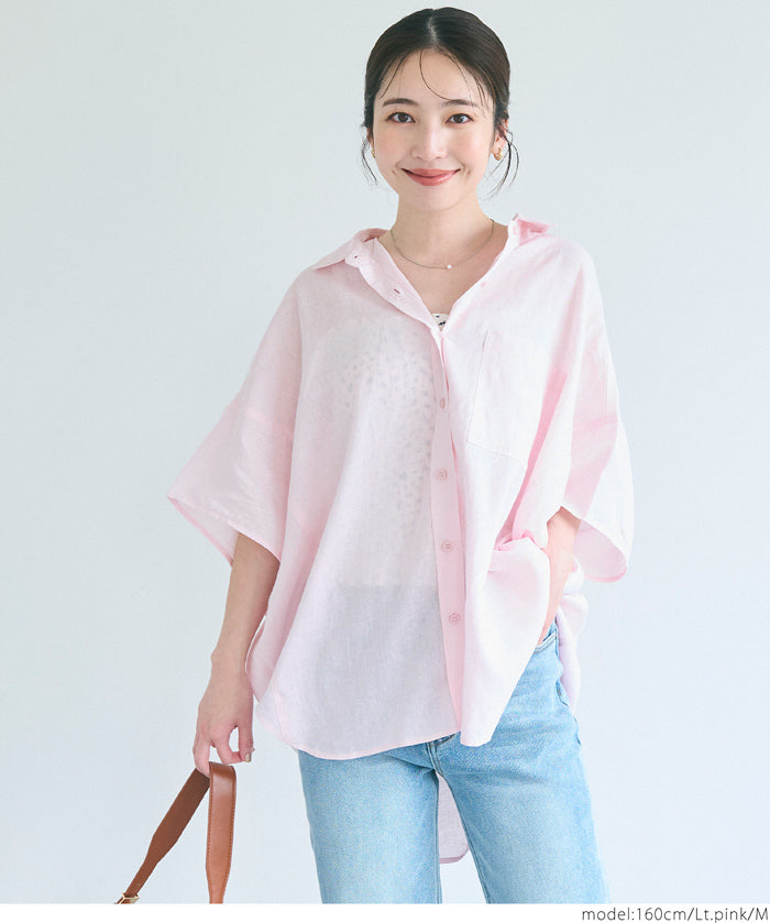 Linen loose short sleeve shirt