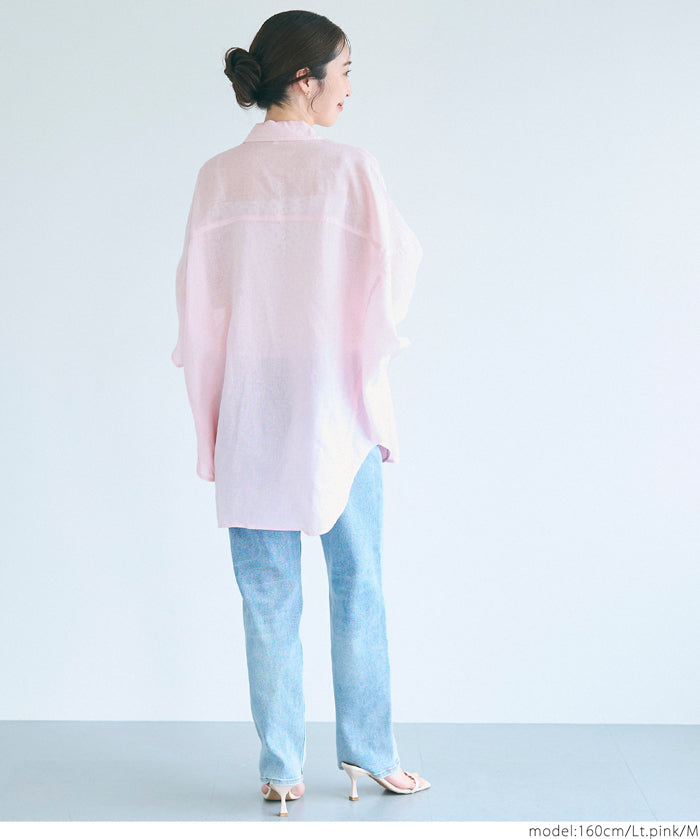 Linen loose short sleeve shirt
