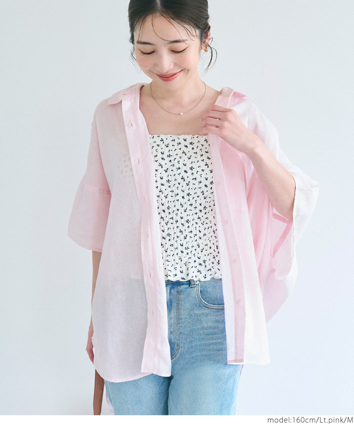 Linen loose short sleeve shirt
