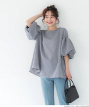 Plaid puff short-sleeved loose top