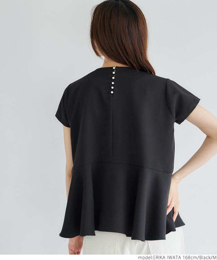 Temperamental commuting pearl lotus hem short-sleeved babydoll top