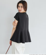 Temperamental commuting pearl lotus hem short-sleeved babydoll top