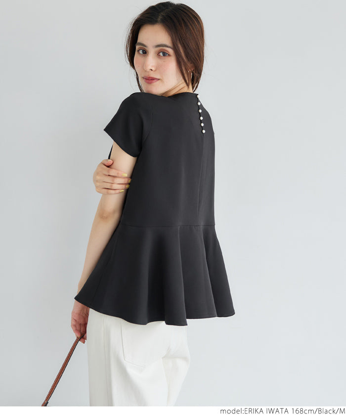 Temperamental commuting pearl lotus hem short-sleeved babydoll top