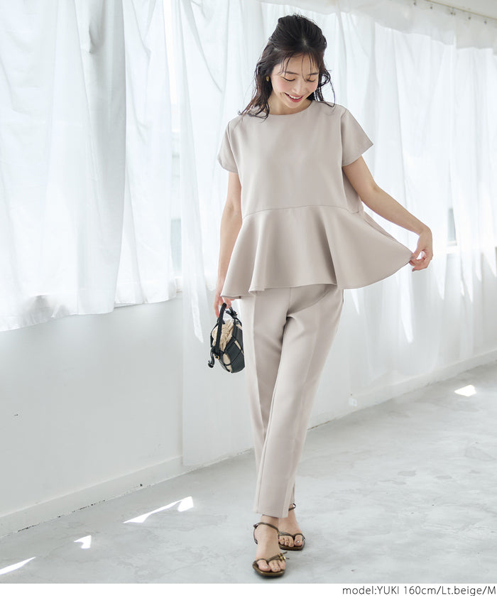 Temperamental commuting pearl lotus hem short-sleeved babydoll top