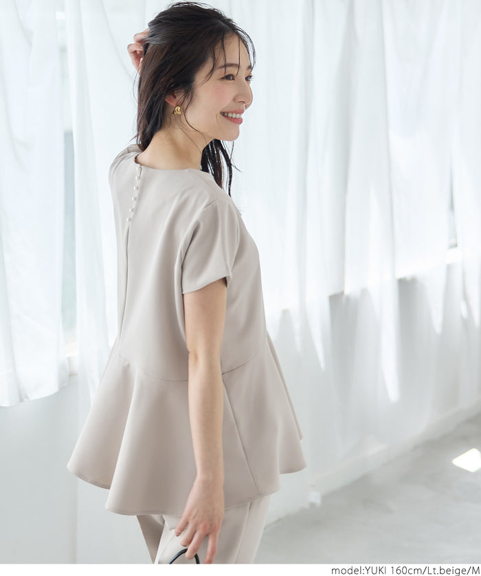 Temperamental commuting pearl lotus hem short-sleeved babydoll top