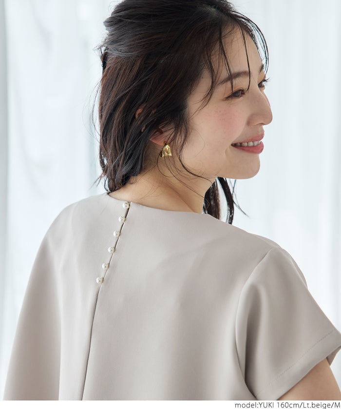 Temperamental commuting pearl lotus hem short-sleeved babydoll top