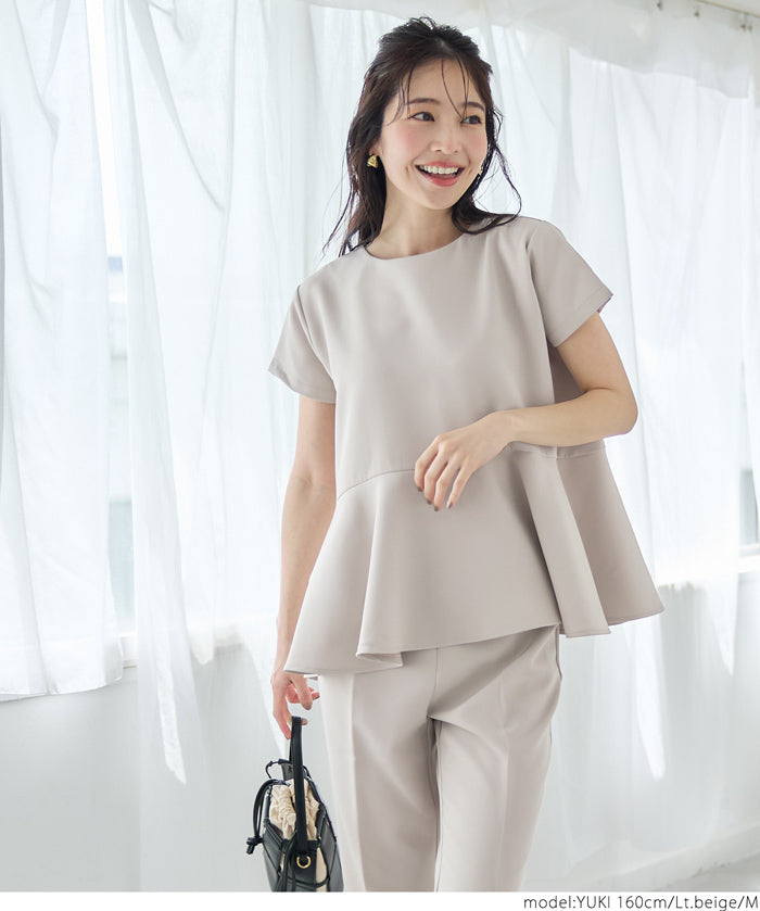 Temperamental commuting pearl lotus hem short-sleeved babydoll top