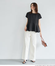 Temperamental commuting pearl lotus hem short-sleeved babydoll top