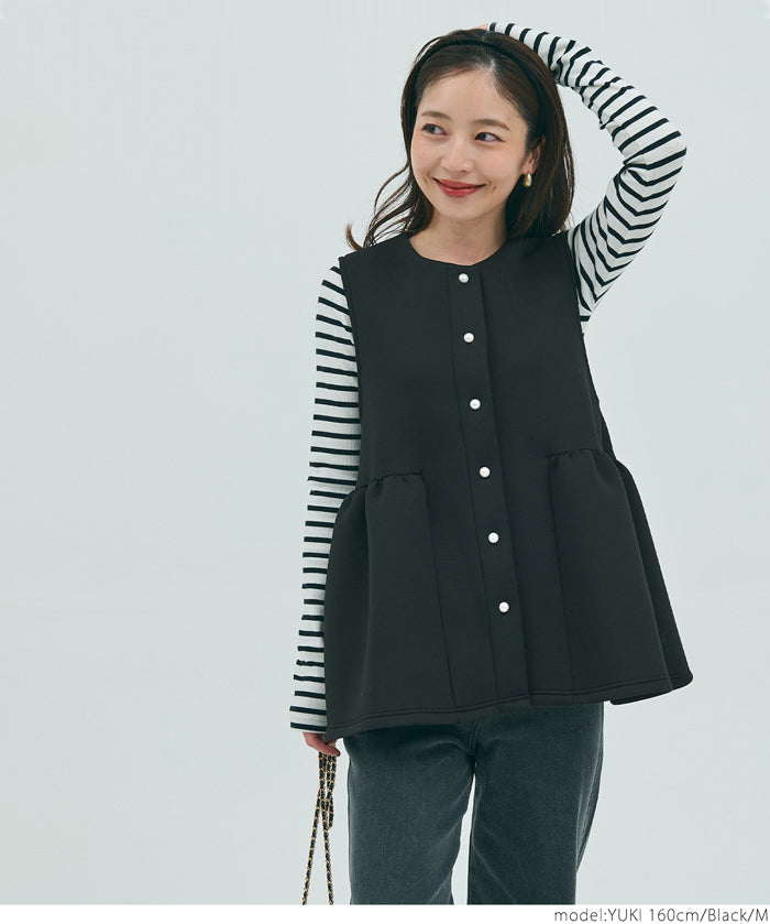 Firm pearl button peplum vest