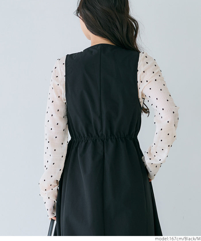 V-neck front zip-up waist vest dress