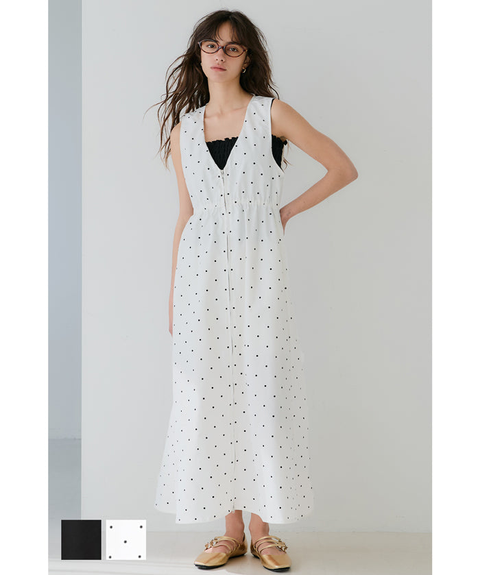 V-neck front zip-up waist vest dress