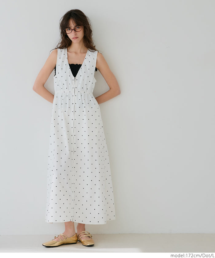 V-neck front zip-up waist vest dress