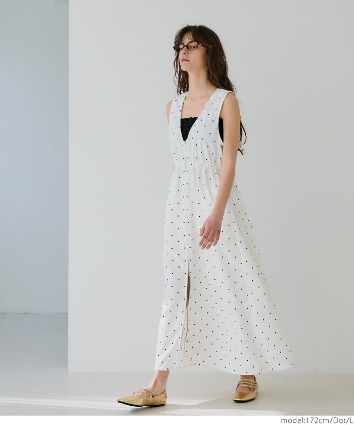 V-neck front zip-up waist vest dress