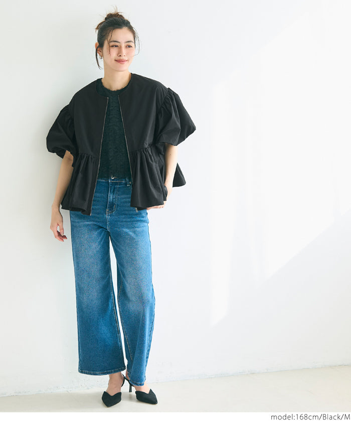 Japanese style puff sleeve collarless baby coat