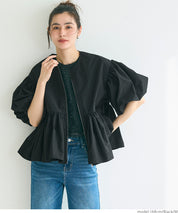 Japanese style puff sleeve collarless baby coat