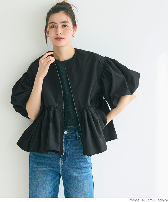 Japanese style puff sleeve collarless baby coat