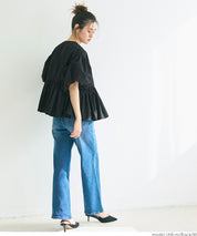 Japanese style puff sleeve collarless baby coat