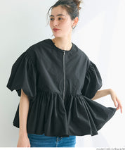 Japanese style puff sleeve collarless baby coat