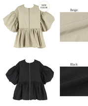 Japanese style puff sleeve collarless baby coat