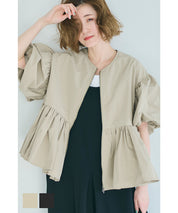 Japanese style puff sleeve collarless baby coat