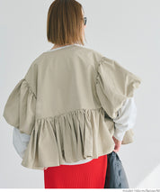 Japanese style puff sleeve collarless baby coat