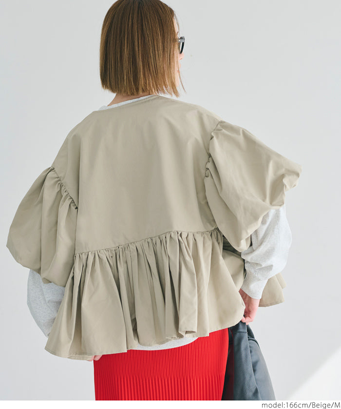 Japanese style puff sleeve collarless baby coat