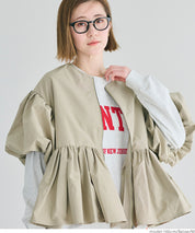 Japanese style puff sleeve collarless baby coat