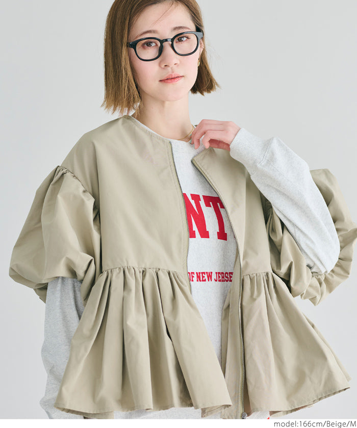 Japanese style puff sleeve collarless baby coat