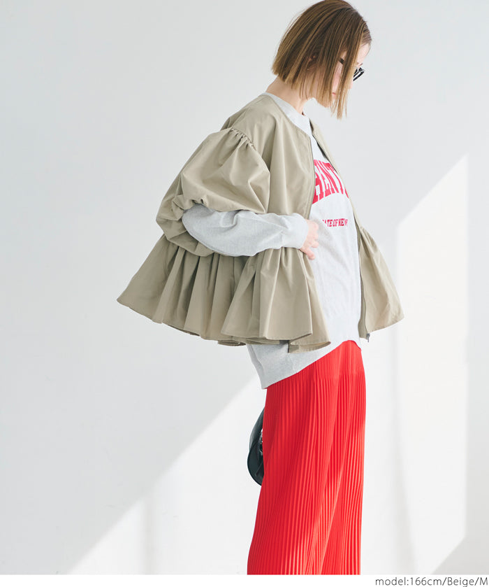 Japanese style puff sleeve collarless baby coat