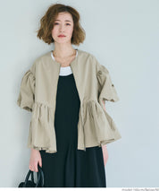 Japanese style puff sleeve collarless baby coat