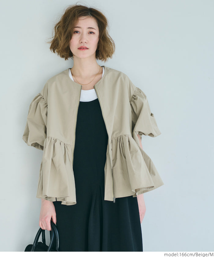 Japanese style puff sleeve collarless baby coat