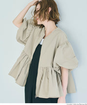 Japanese style puff sleeve collarless baby coat