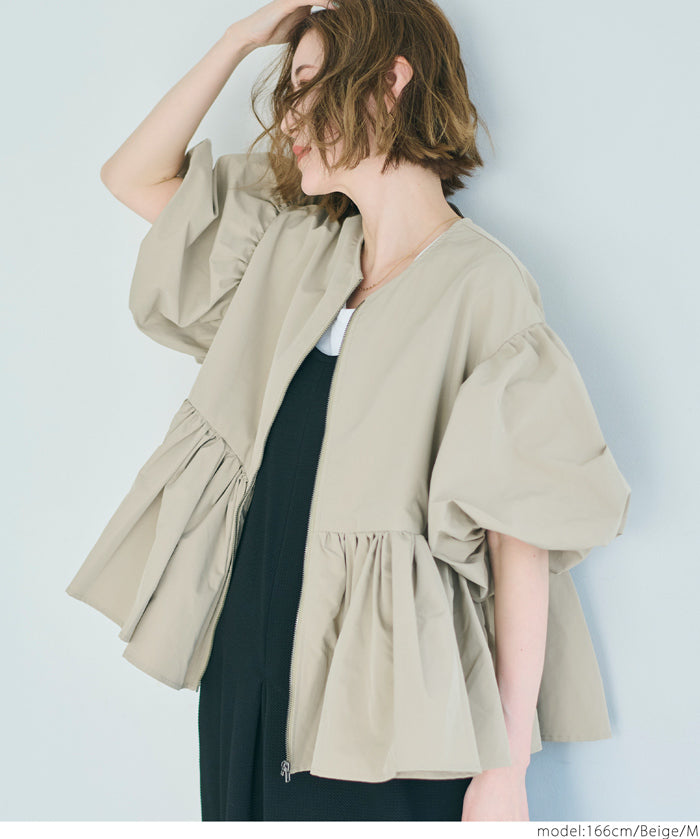Japanese style puff sleeve collarless baby coat