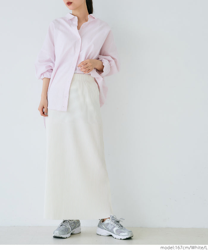 Self-cut random rib pleated skirt