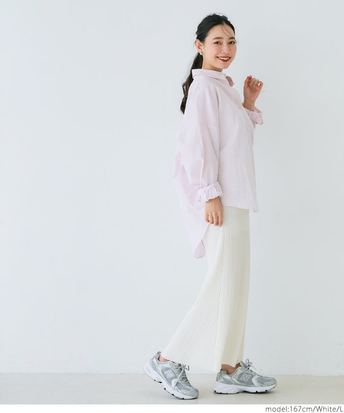 Self-cut random rib pleated skirt