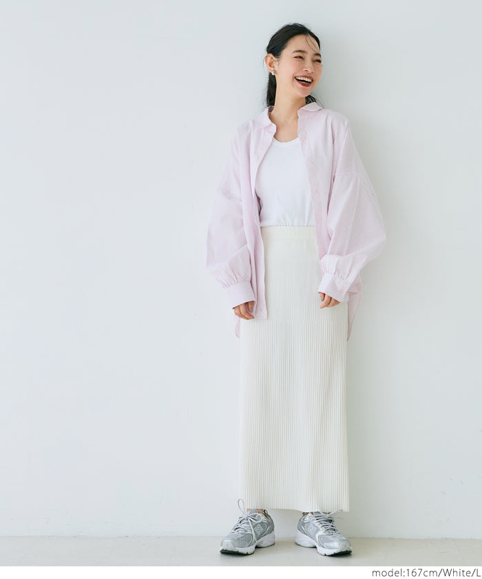 Self-cut random rib pleated skirt