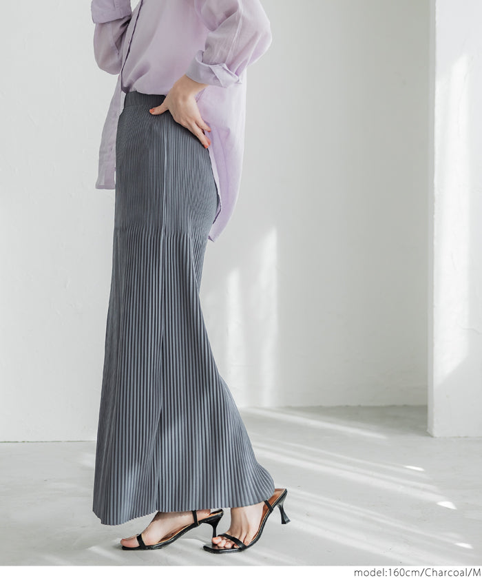 Self-cut random rib pleated skirt