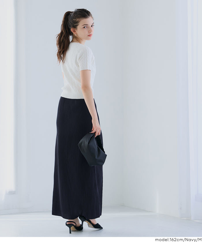 Self-cut random rib pleated skirt