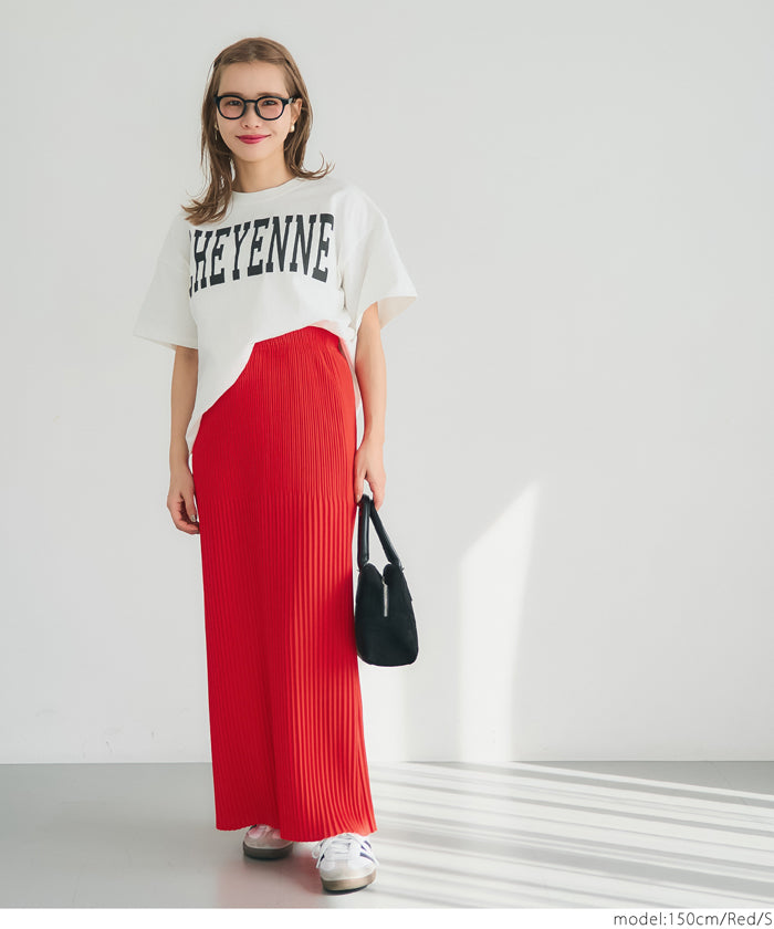 Self-cut random rib pleated skirt